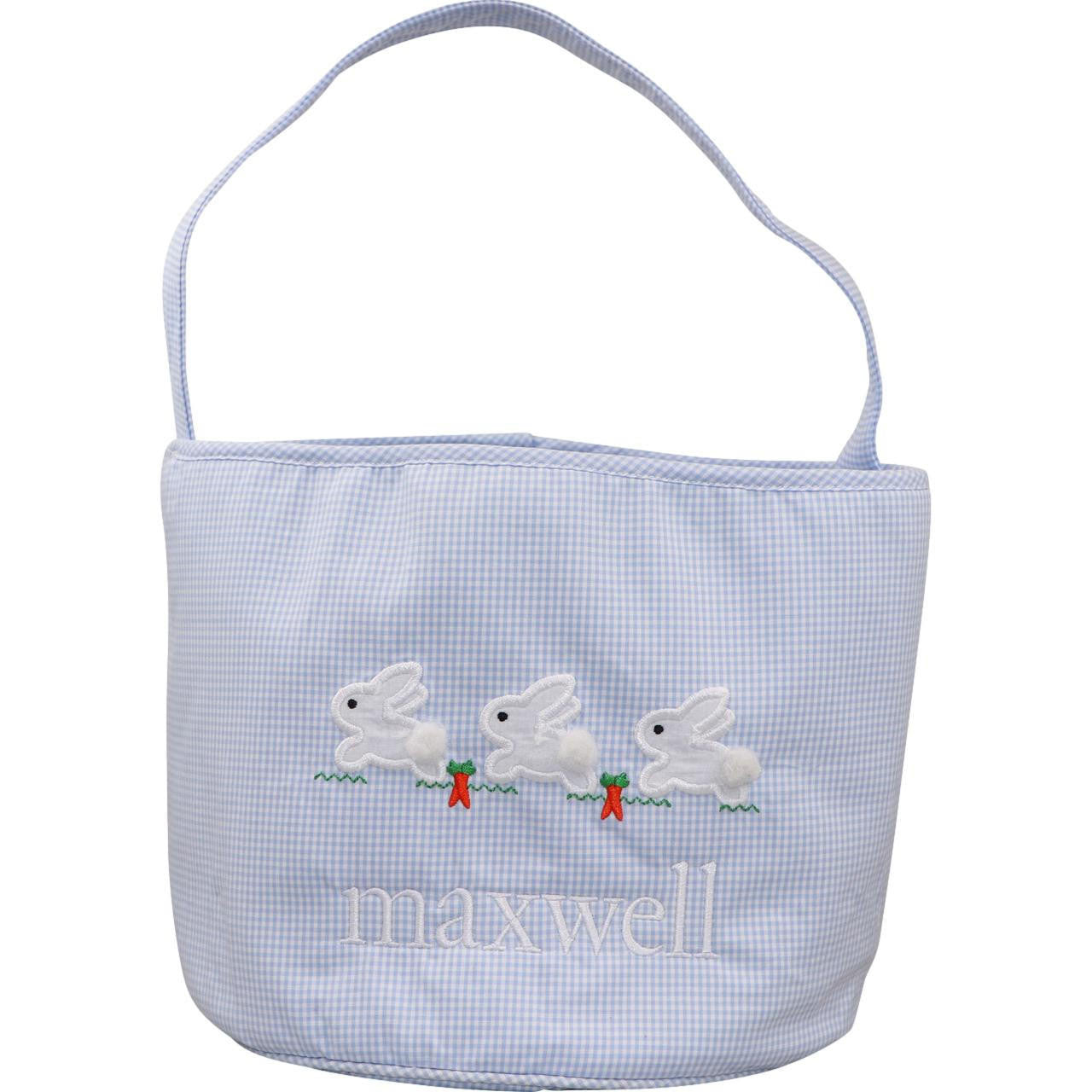 Blue Gingham Bunny Easter Basket - Shipping Early March  Monogram