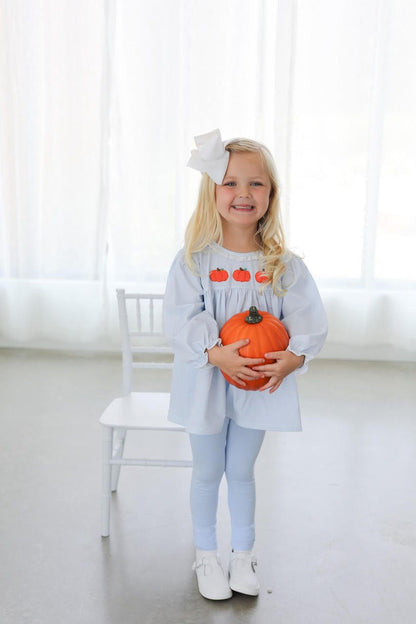 Blue Gingham Knit Crochet Pumpkin Legging Set  - Shipping Mid September  Smocked Threads