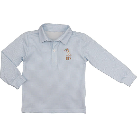 Blue Gingham Knit Dog and Mallard Polo Shirt Monogram