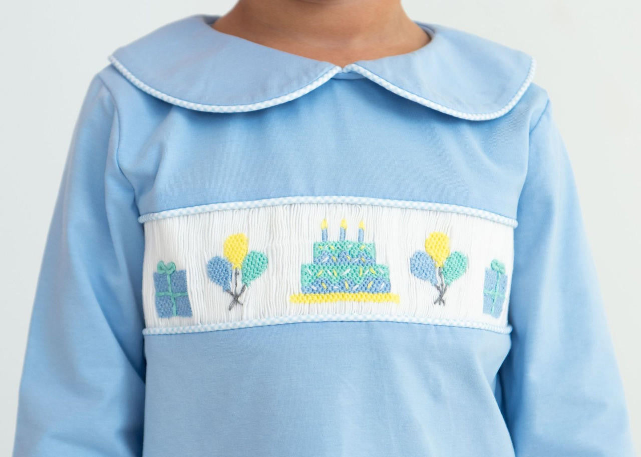 Blue Gingham Knit Smocked Birthday Pant Set  Smocked Threads