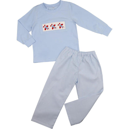 Blue Gingham Smocked Airplane Pant Set - Shipping Early October  Smocked Threads