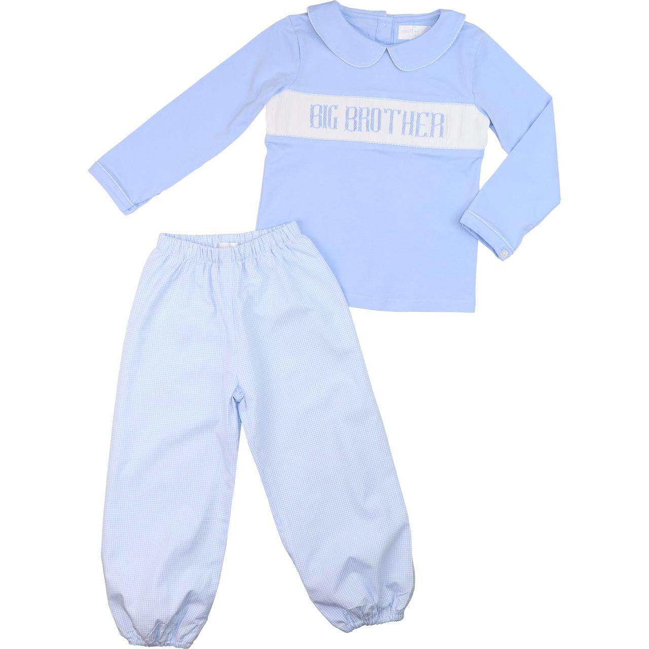 Blue Gingham Smocked Big Brother Pant Set  Smocked Threads