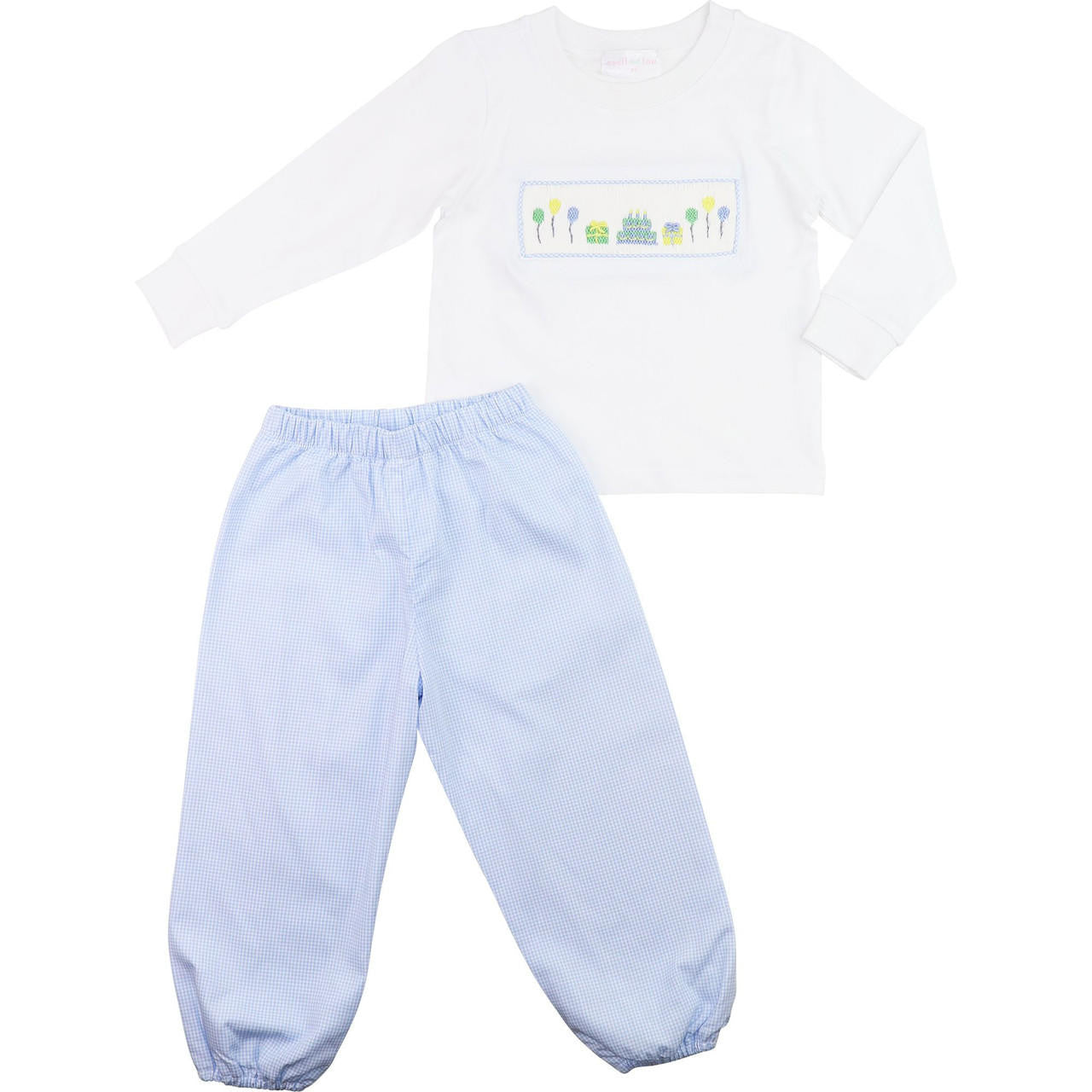 Blue Gingham Smocked Birthday Pant Set  Smocked Threads