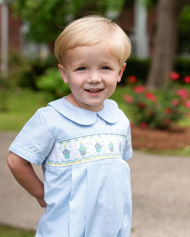 Blue Gingham Smocked Cupcake Bubble  Smocked Threads