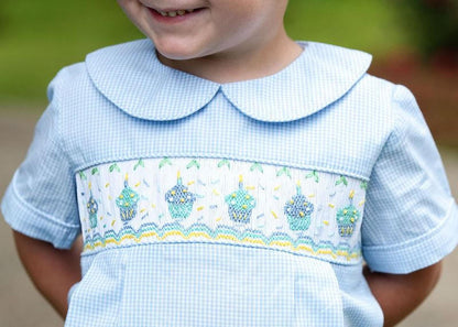 Blue Gingham Smocked Cupcake Bubble  Smocked Threads