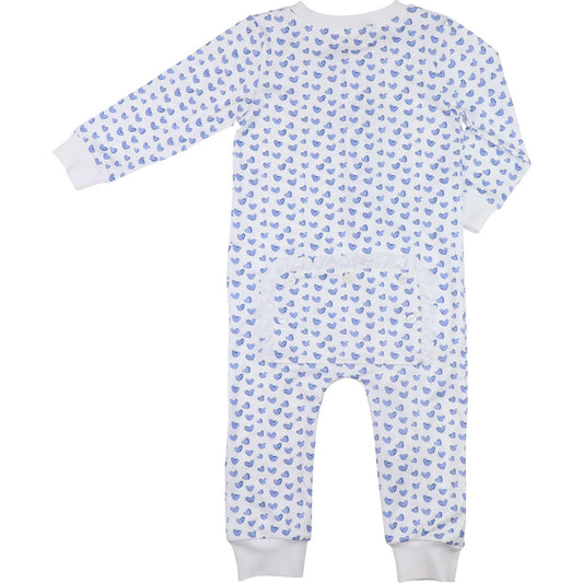 Blue Heart Print Knit Zipper Pajamas - Shipping Late September  Cecil and Lou