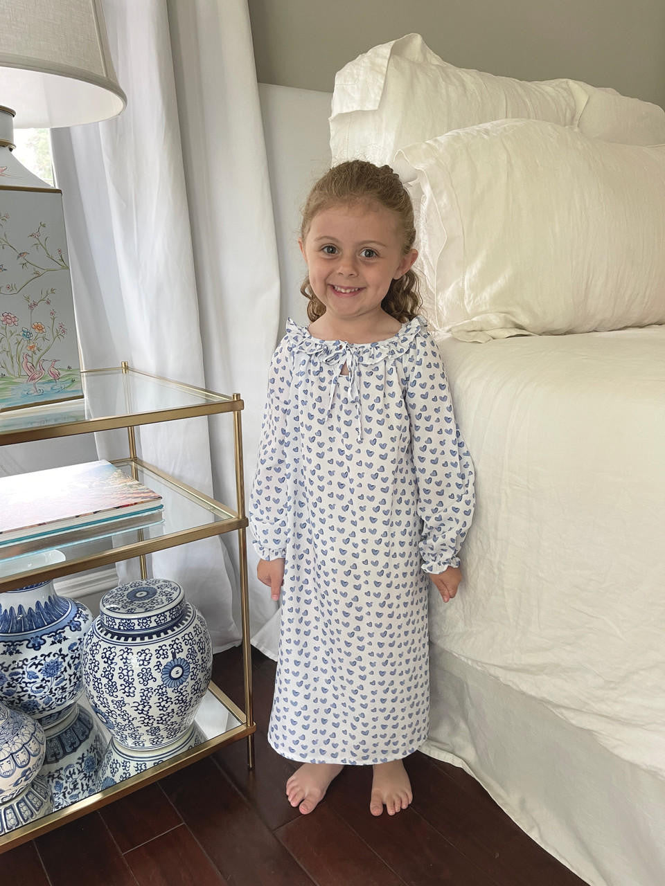 Blue Heart Print Night Gown - Shipping Late September  Cecil and Lou