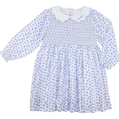 Blue Heart Smocked Scalloped Collar Dress