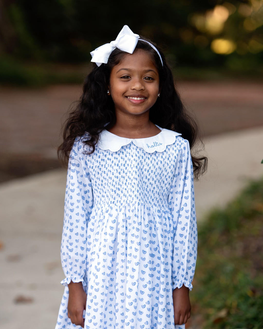 Blue Heart Smocked Scalloped Collar Dress