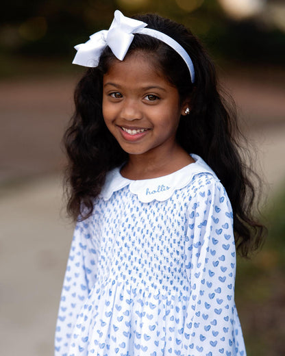 Blue Heart Smocked Scalloped Collar Dress