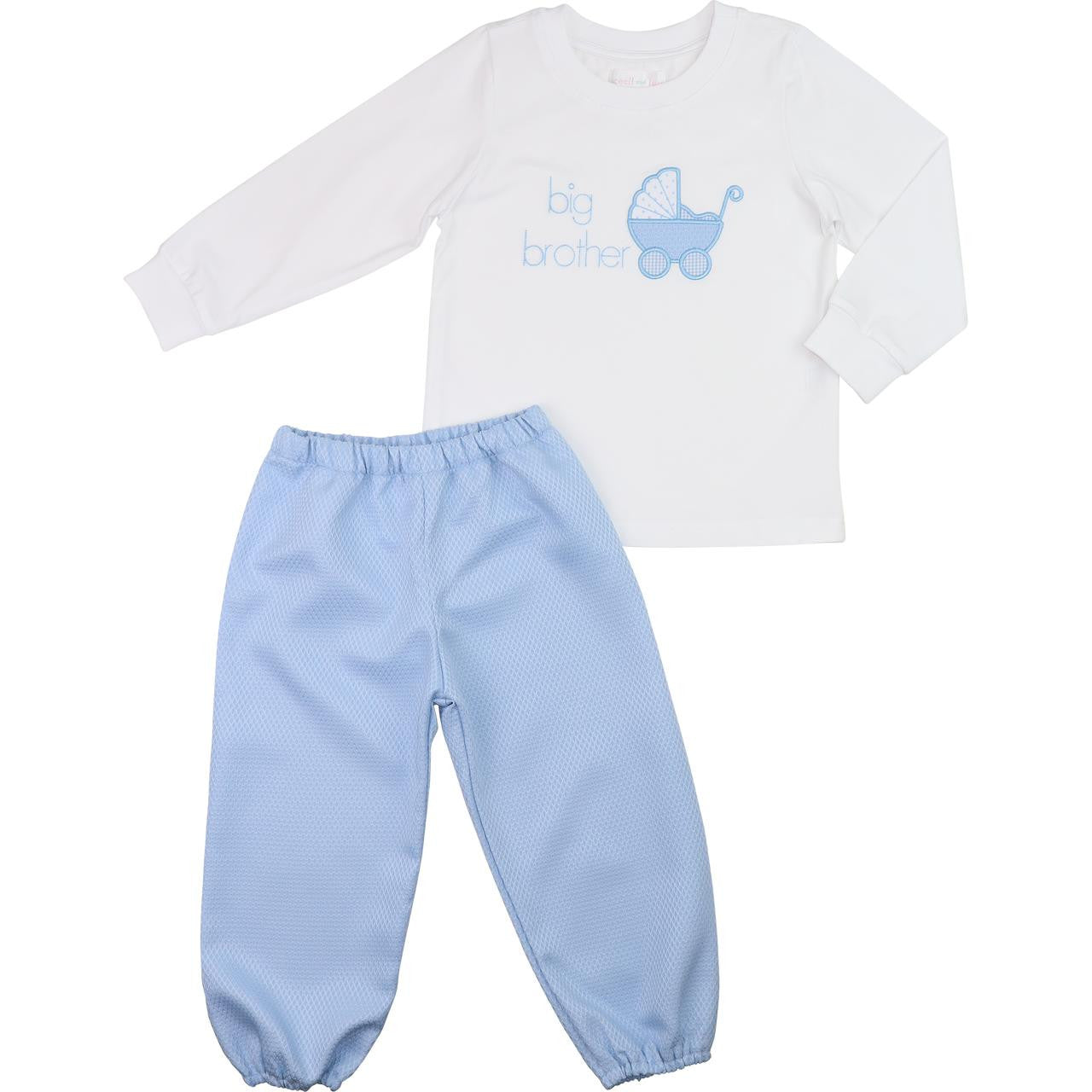 Blue Honeycomb Applique Big Brother Pant Set  Smocked Threads