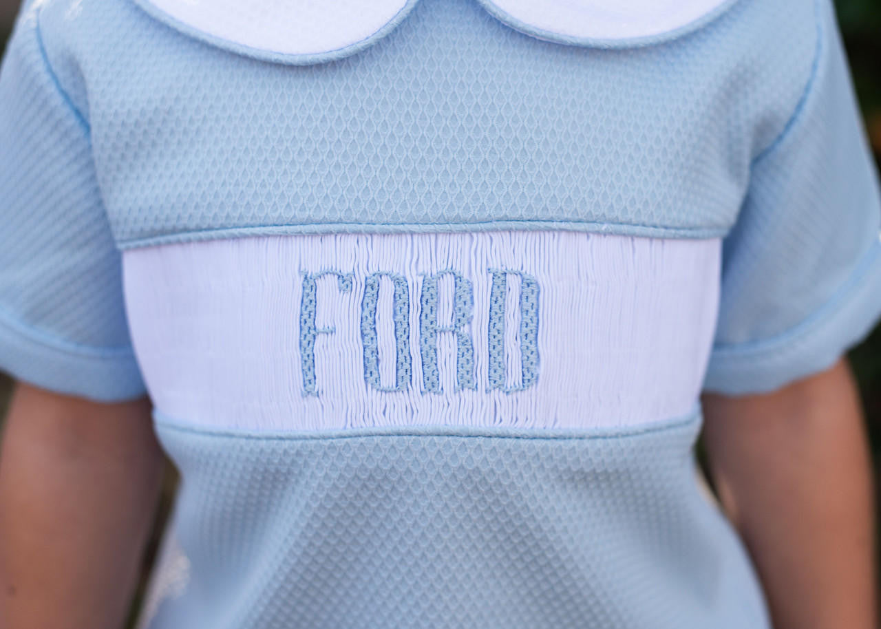 Blue Honeycomb Custom Smocked Bubble  Monogram