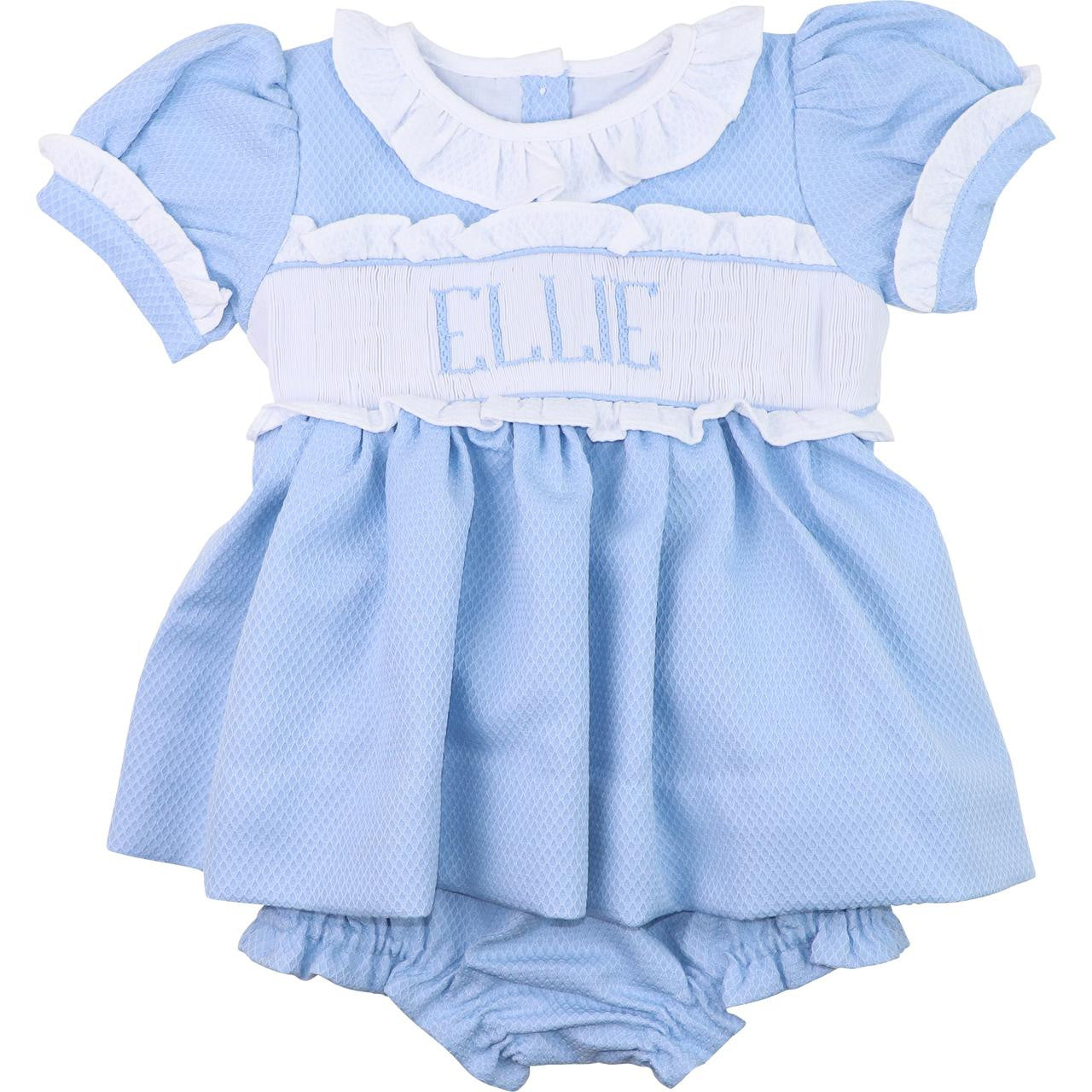 Blue Honeycomb Custom Smocked Diaper Set  Monogram