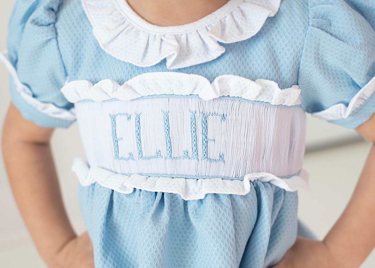 Blue Honeycomb Custom Smocked Diaper Set  Monogram