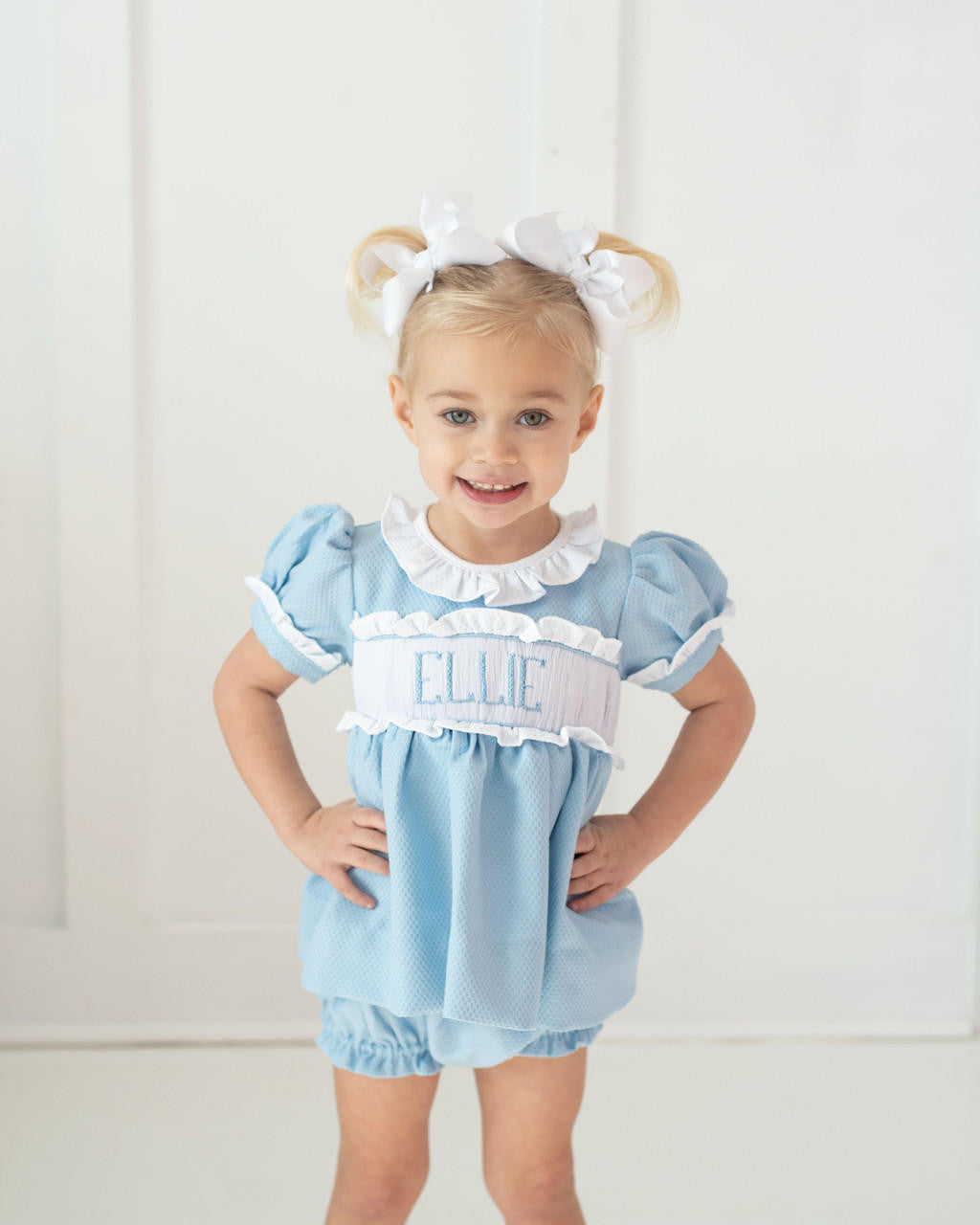 Blue Honeycomb Custom Smocked Diaper Set  Monogram