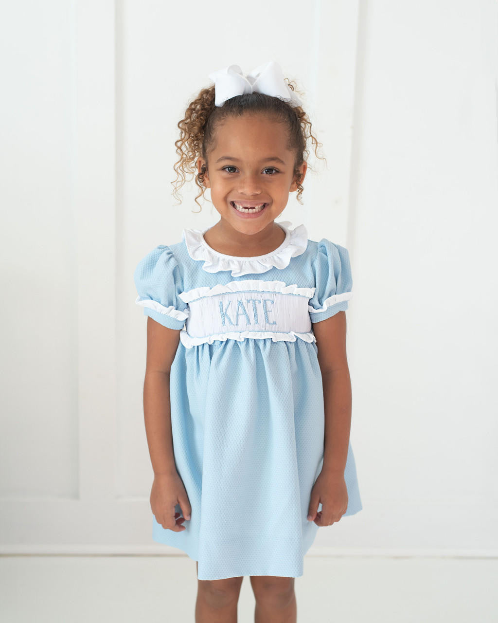 Blue Honeycomb Custom Smocked Dress  Monogram