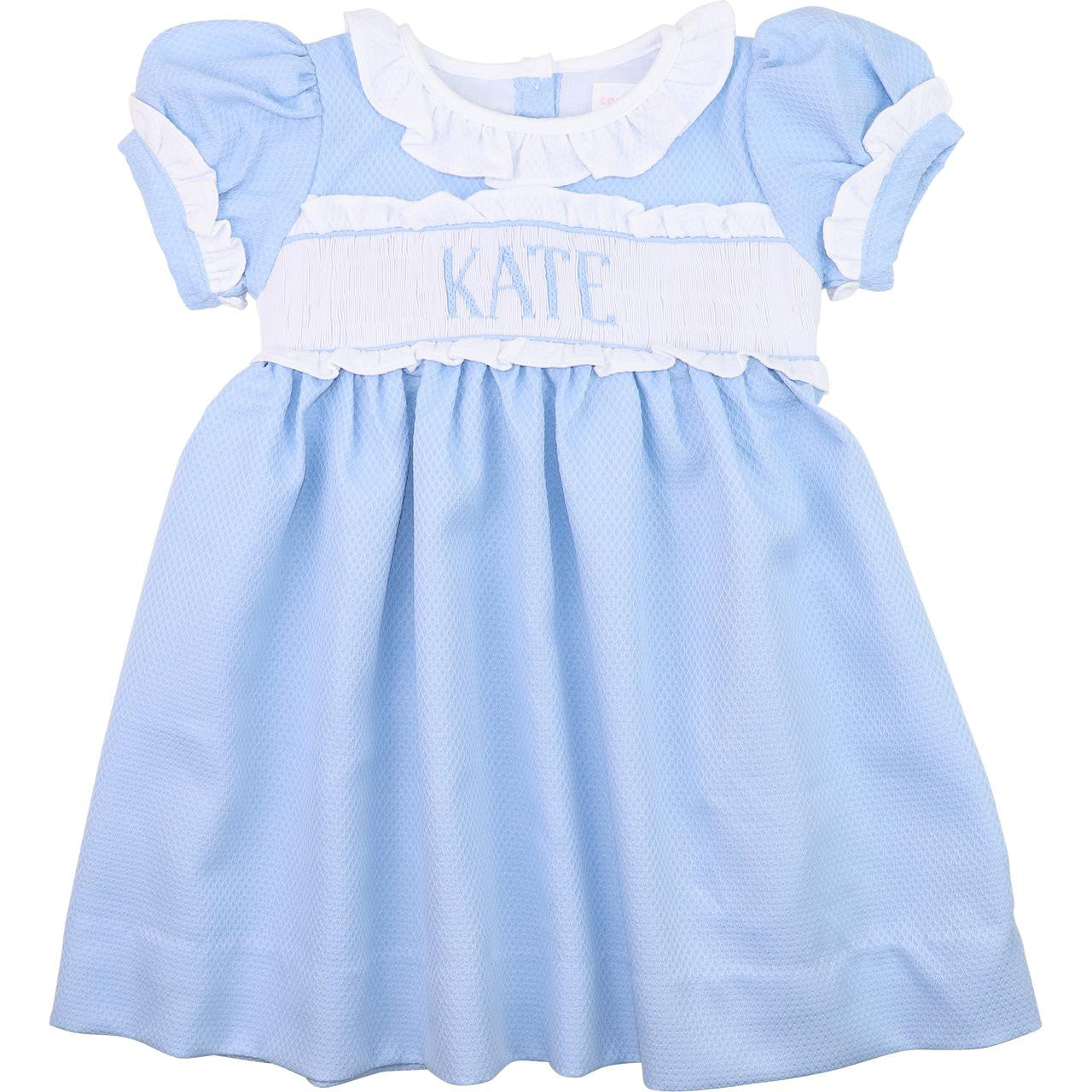 Blue Honeycomb Custom Smocked Dress  Monogram