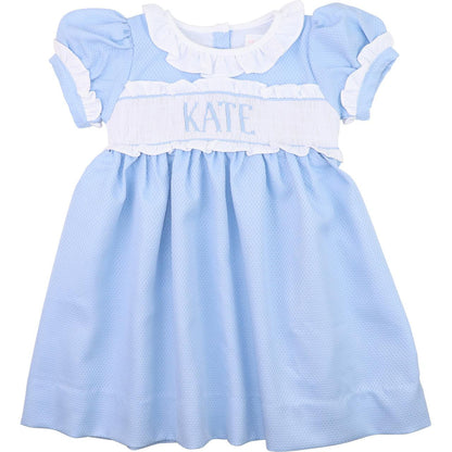 Blue Honeycomb Custom Smocked Dress  Monogram