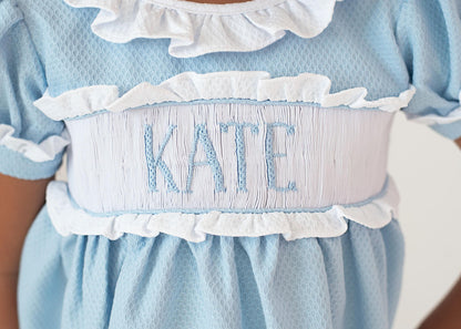 Blue Honeycomb Custom Smocked Dress  Monogram