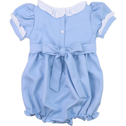 Blue Honeycomb Custom Smocked Ruffle Bubble  Monogram