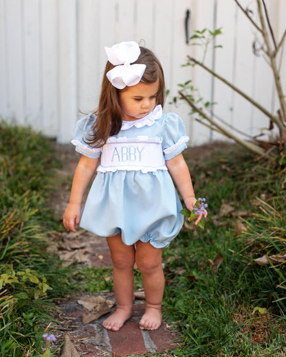 Blue Honeycomb Custom Smocked Ruffle Bubble  Monogram