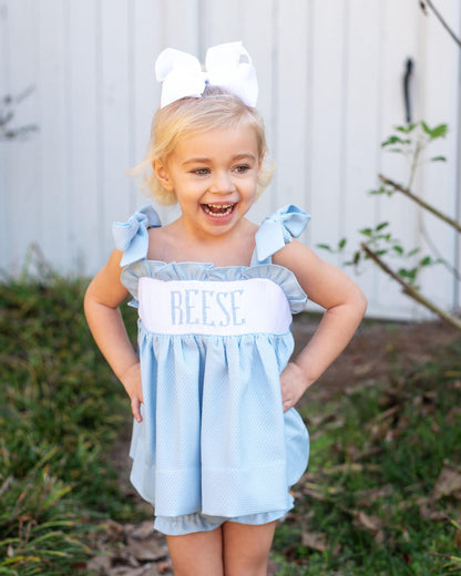 Blue Honeycomb Custom Smocked Shoulder Tie Diaper Set  Monogram