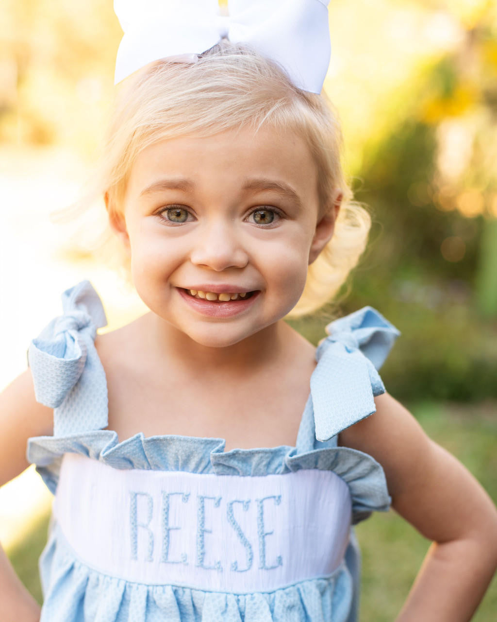 Blue Honeycomb Custom Smocked Shoulder Tie Diaper Set  Monogram