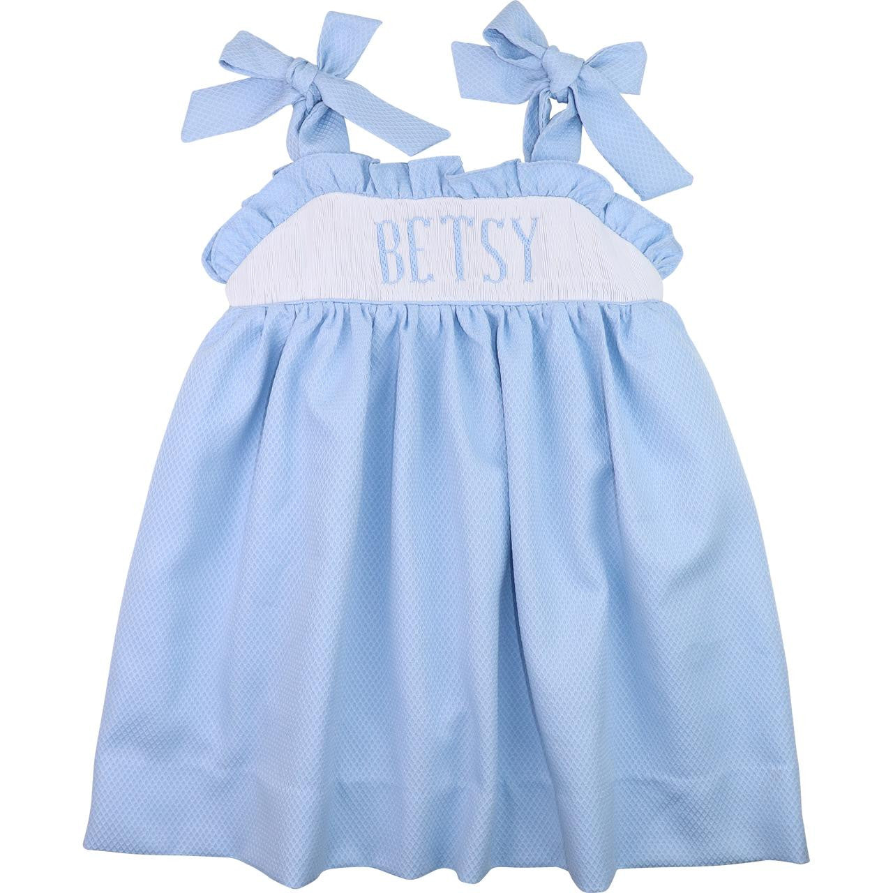 Blue Honeycomb Custom Smocked Shoulder Tie Dress  Monogram