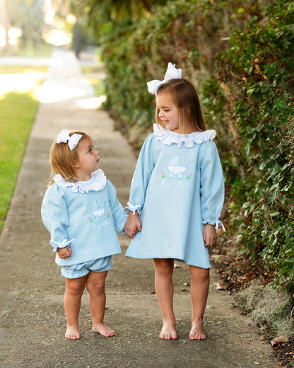 Blue Honeycomb Embroidered Smocked Big Sister Diaper Set   Smocked Threads