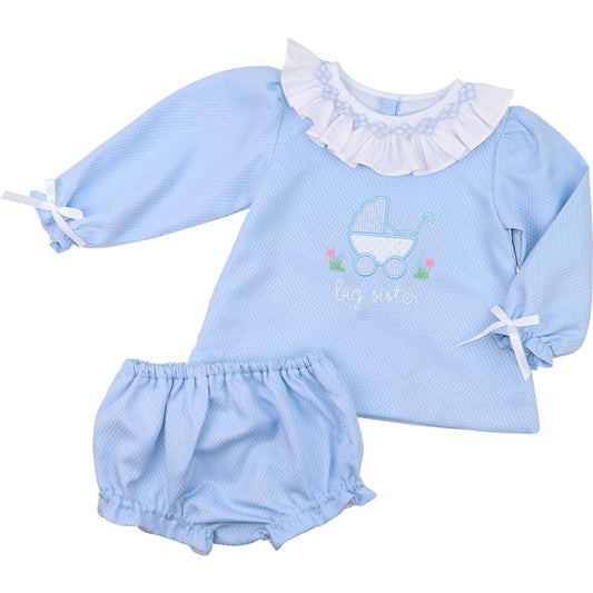 Blue Honeycomb Embroidered Smocked Big Sister Diaper Set   Smocked Threads