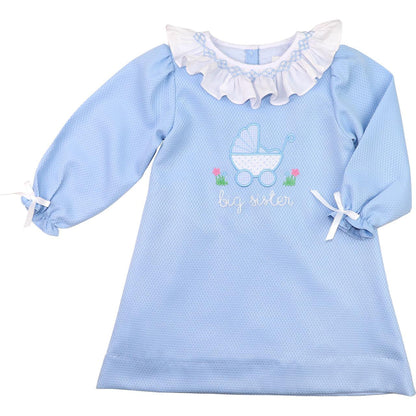 Blue Honeycomb Embroidered Smocked Big Sister Dress  Smocked Threads