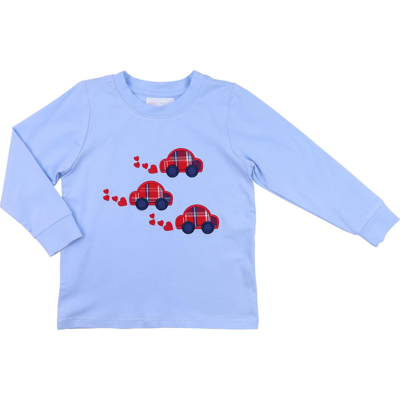 Blue Knit Applique Cars And Hearts Shirt  Eliza James Kids