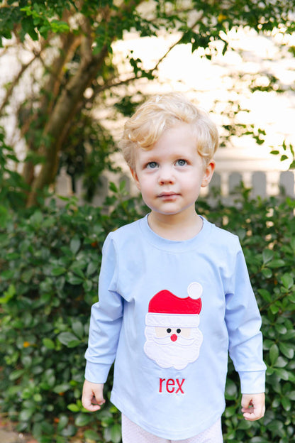 Blue Knit Applique Santa Shirt - Shipping Mid October  Monogram