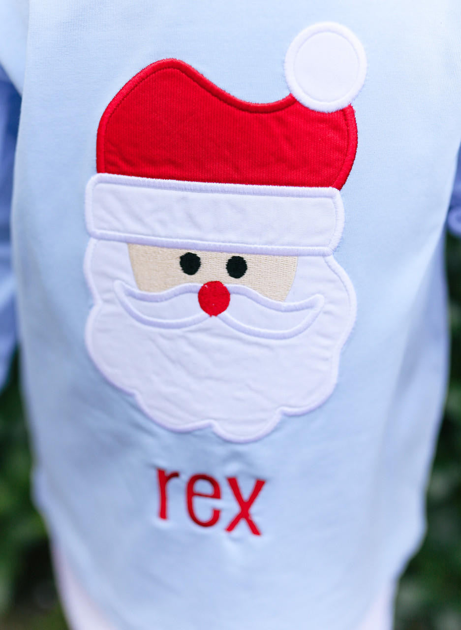 Blue Knit Applique Santa Shirt - Shipping Mid October  Monogram