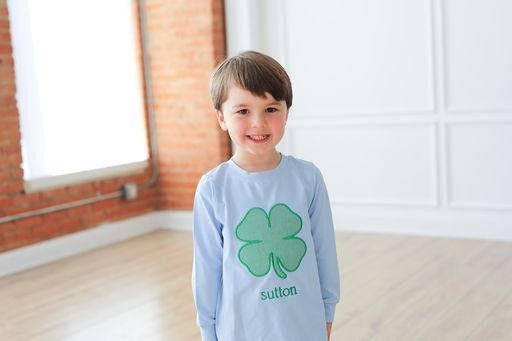 Blue Knit Applique Shamrock Shirt  Monogram