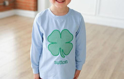 Blue Knit Applique Shamrock Shirt  Monogram