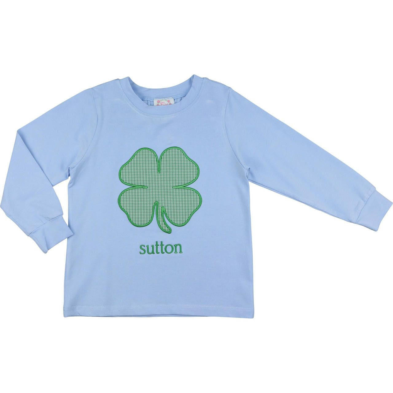 Blue Knit Applique Shamrock Shirt  Monogram