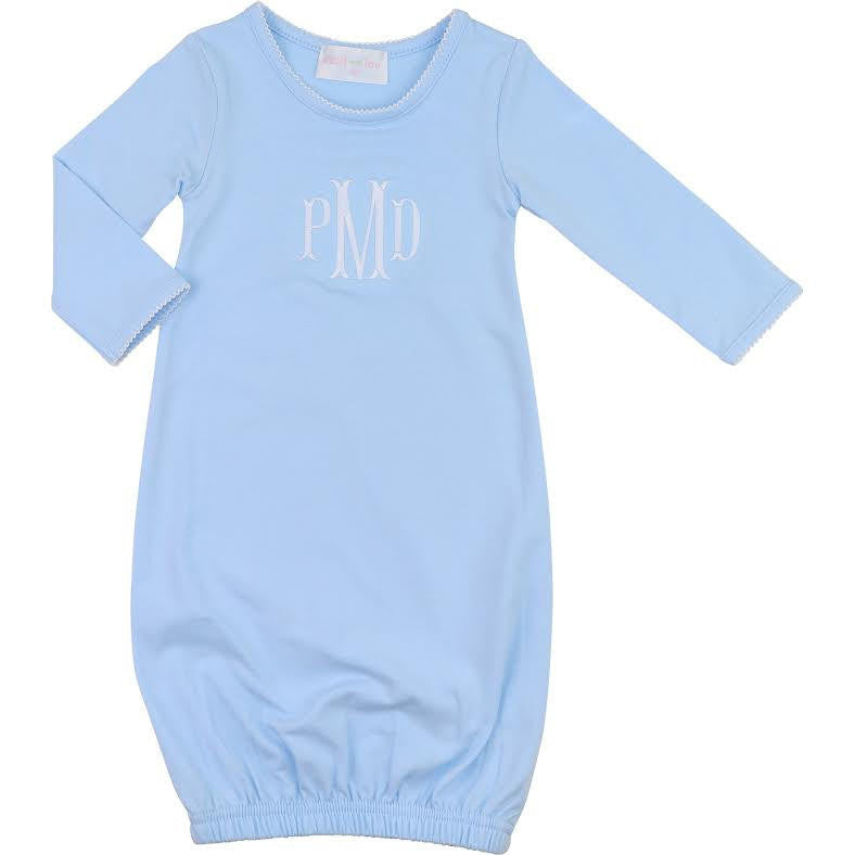 Blue Knit Baby Gown  Monogram - Cecil and Lou