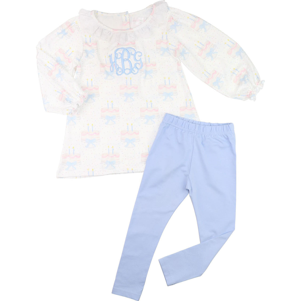 Blue Knit Birthday Cake Knit Legging Set  Monogram