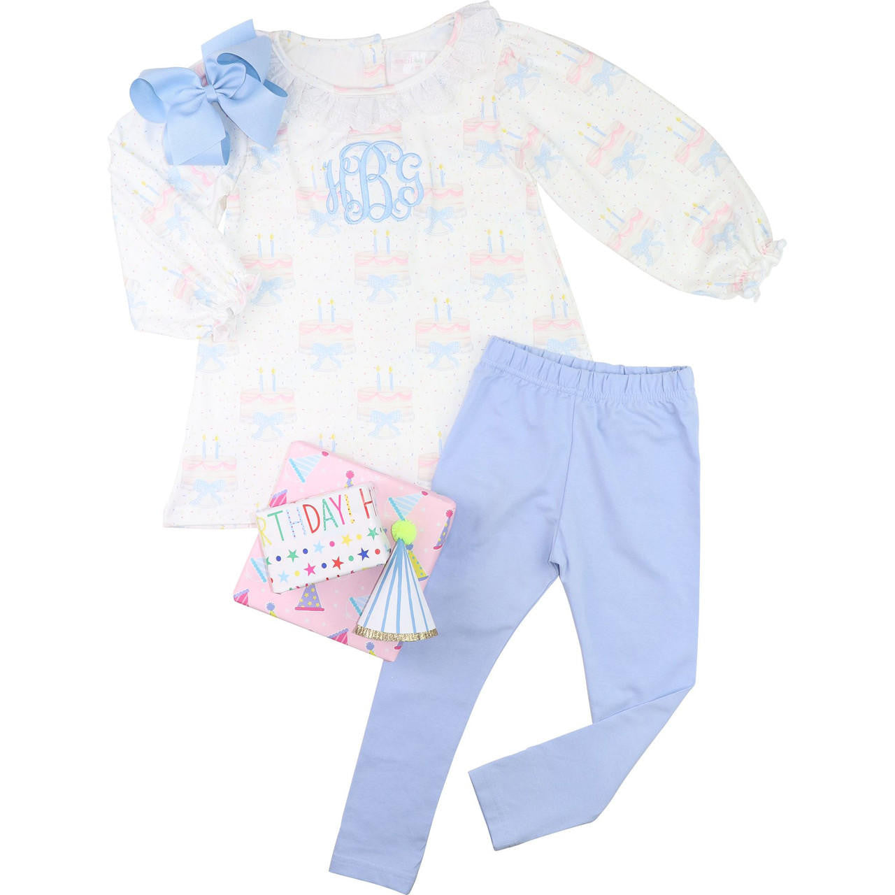 Blue Knit Birthday Cake Knit Legging Set  Monogram