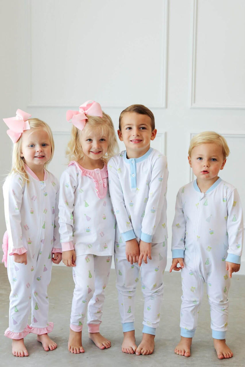 Blue Knit Birthday Pajamas Smocked Threads