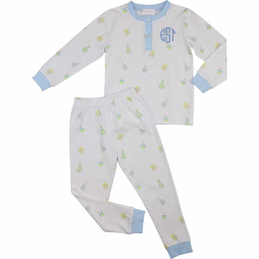 Blue Knit Birthday Pajamas Smocked Threads