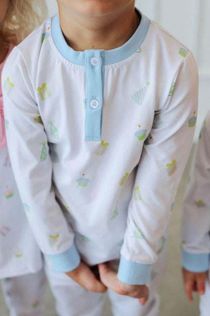 Blue Knit Birthday Pajamas Smocked Threads