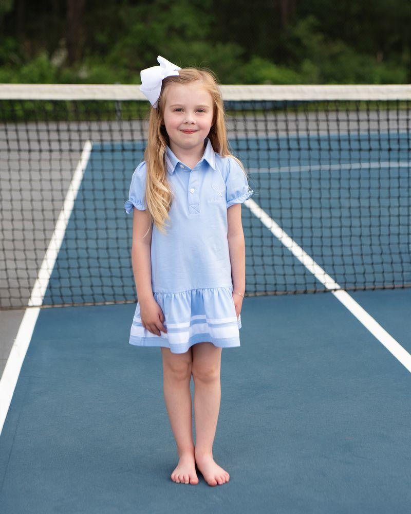 Blue Knit Embroidered Tennis Dress  Monogram