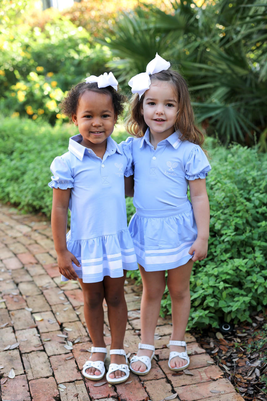 Blue Knit Embroidered Tennis Dress  Monogram