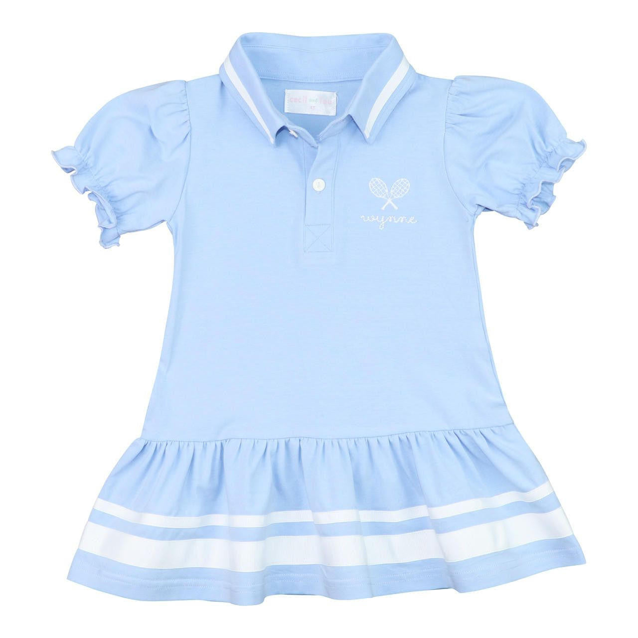 Blue Knit Embroidered Tennis Dress  Monogram