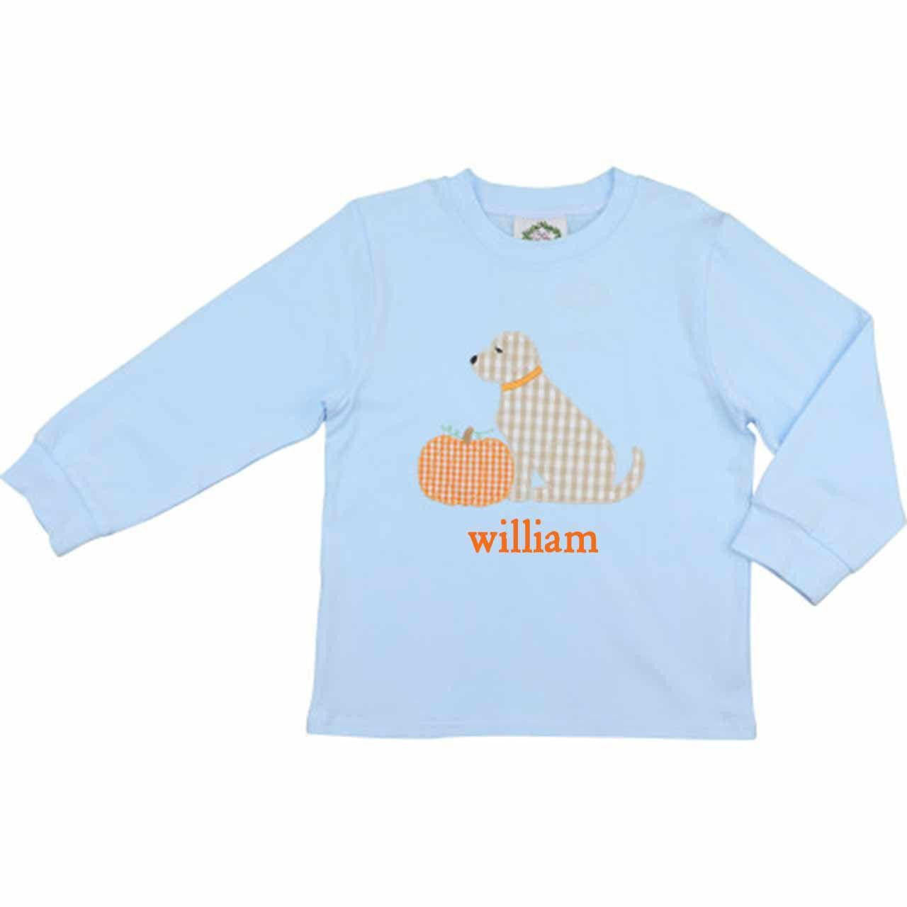 Blue Knit Puppy And Pumpkin Shirt  - Shipping Mid September  Monogram