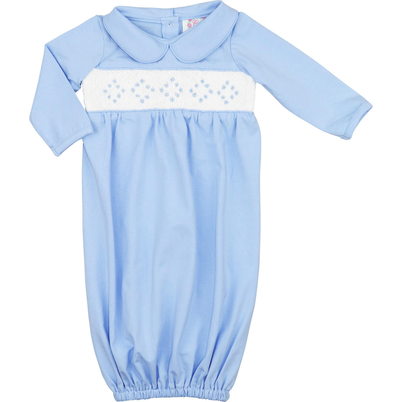 Blue Knit Smocked Baby Gown Smocked Threads