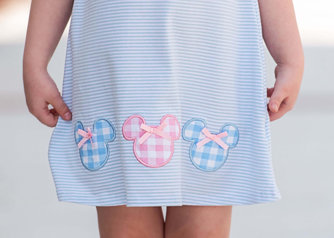 Blue Knit Stripe Applique Mouse Ears Dress  Cecil and Lou