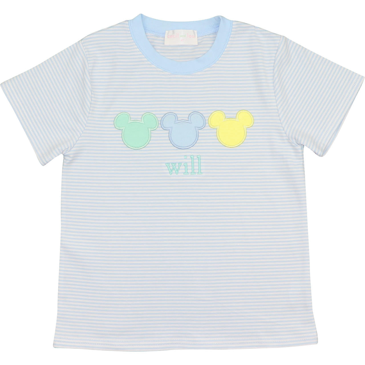 Blue Knit Stripe Applique Mouse Ears Shirt